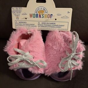 Build A Bear Pink Fuzzy Tie Shoes With Silver Laced